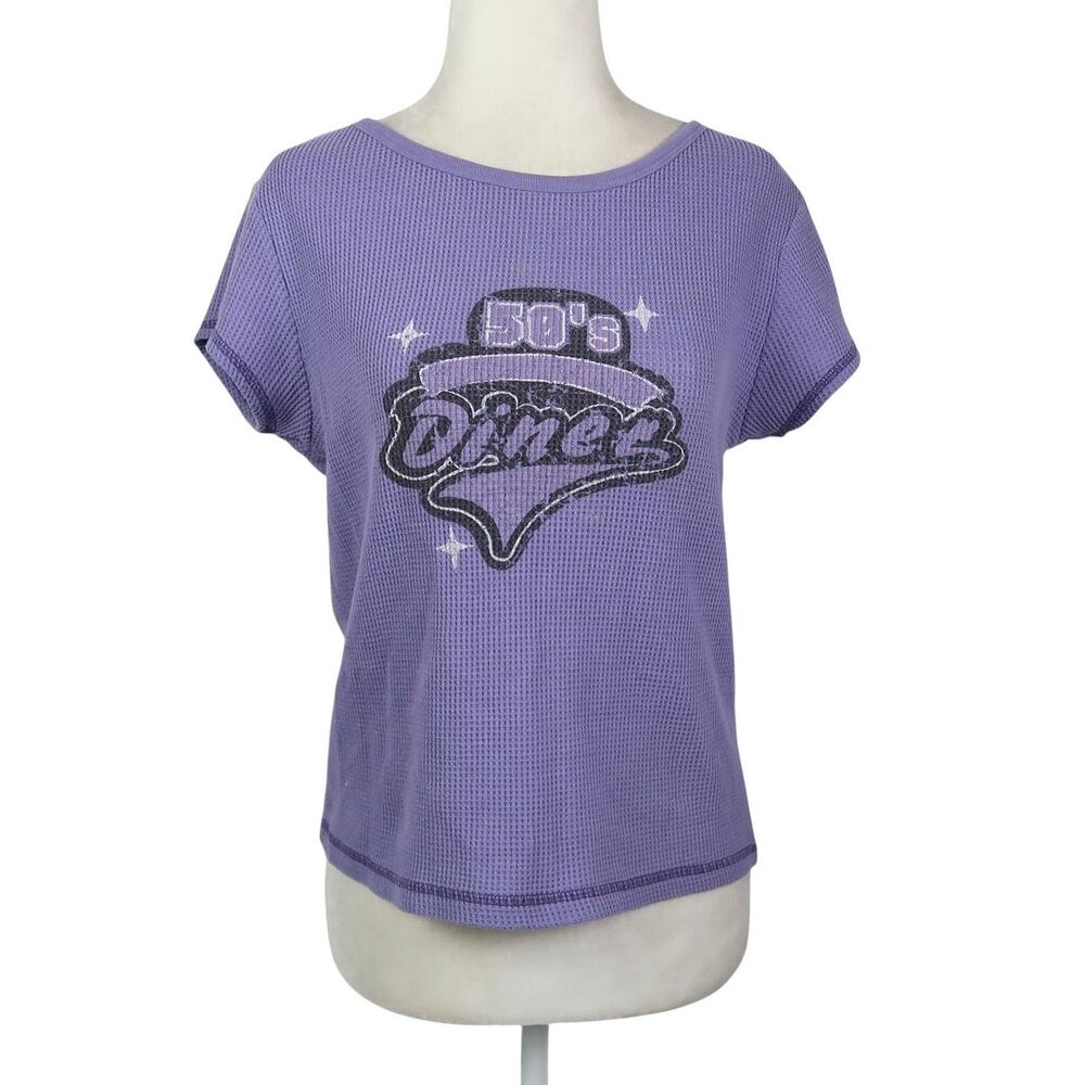 Vintage Y2K Mix It Purple Waffle Knit 50's Diner Graphic Baby Tee M